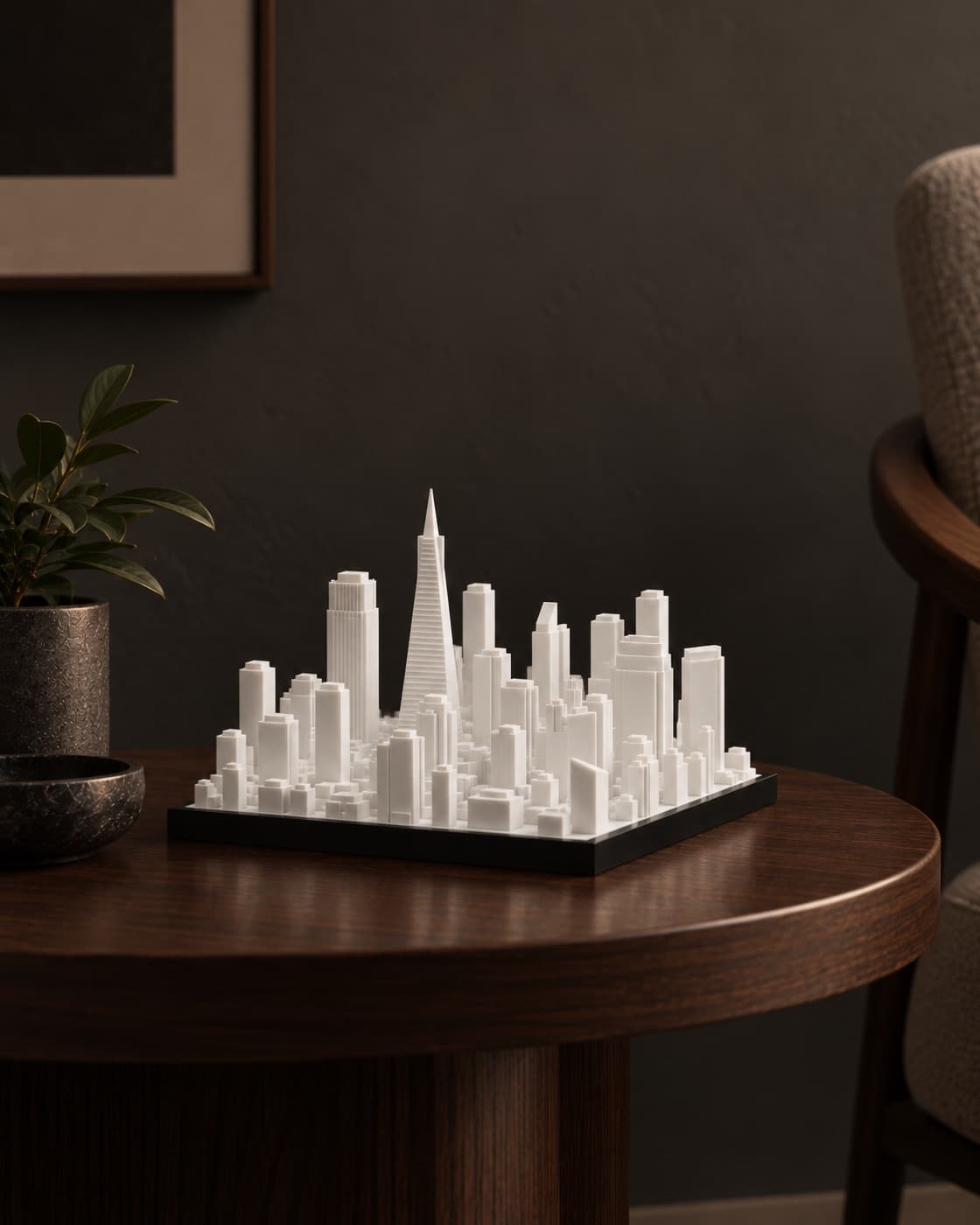 San Francisco Skyline Lamp unlit on a side table