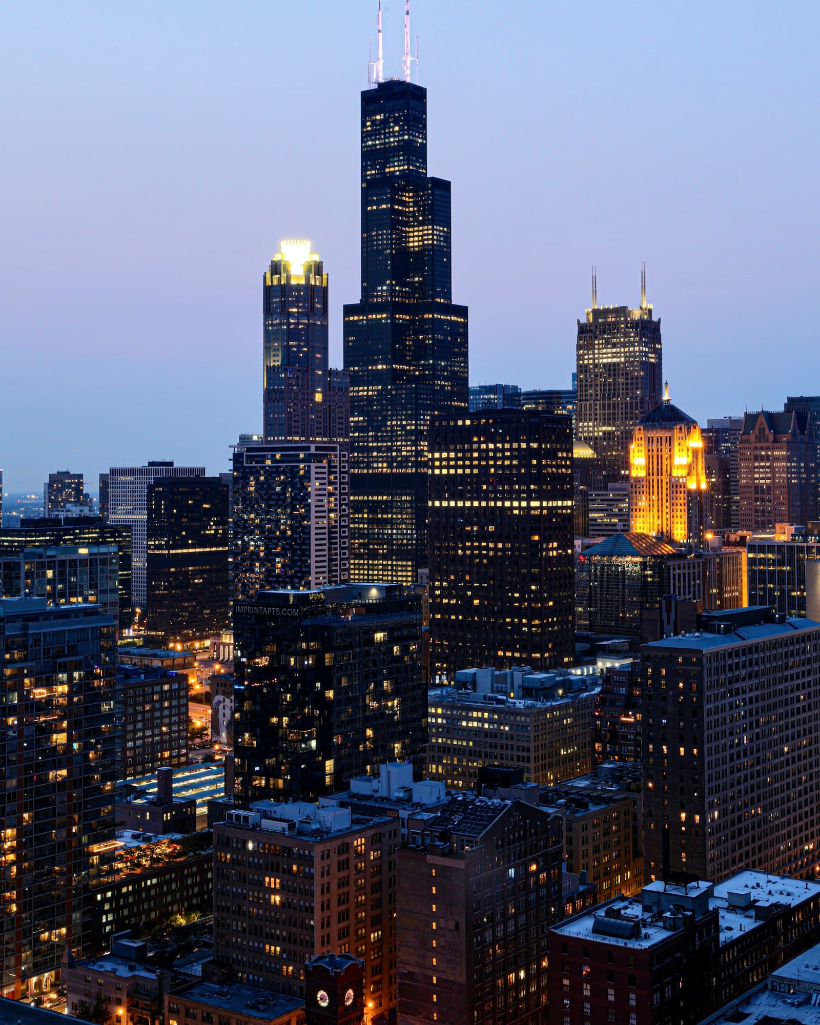 Chicago skyline at dusk
